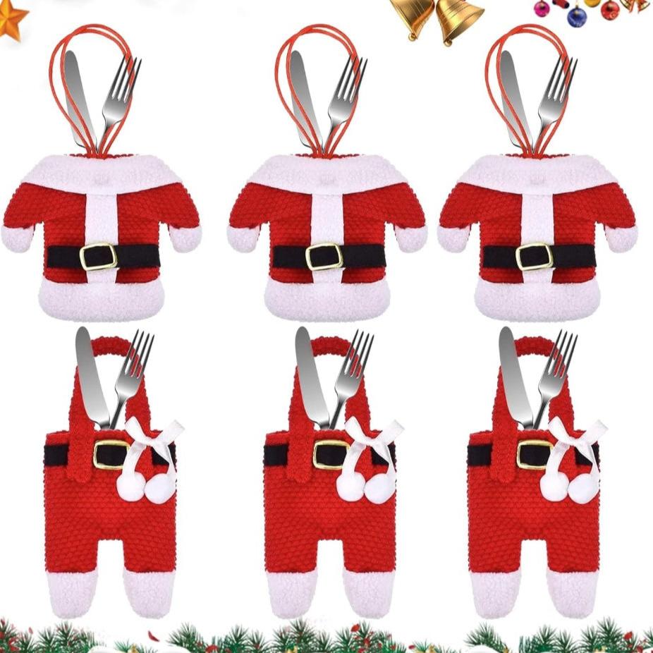 Set 6 huse pentru tacamuri,  Zola®, model Mos Craciun, universale, textile, rosii Set 6 huse pentru tacamuri,  Zola®, model Mos Craciun, universale, textile, rosii